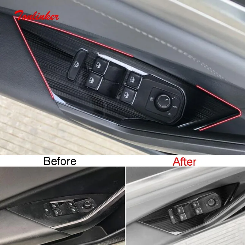 Tonlinker Interior Windows Control Pad Cover Stickers for Volkswagen Jetta MK7 2019-20 Car Styling 4 PCS Metal Cover Stickers