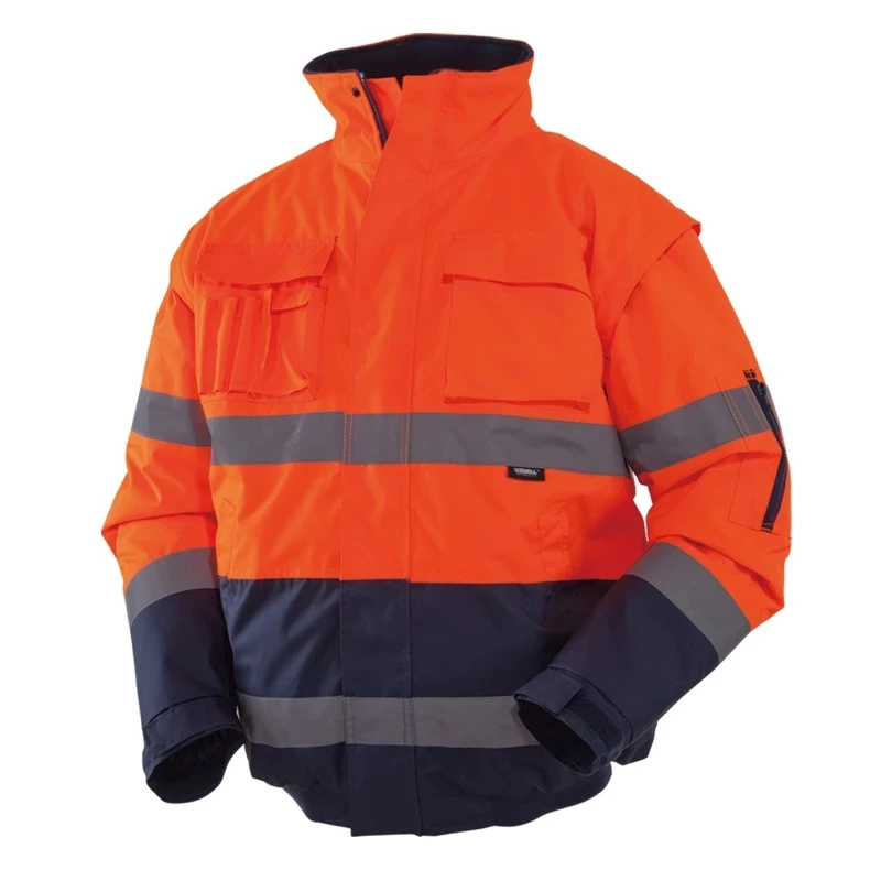 Chaqueta reflectante de trabajo para hombre, abrigo cálido con mangas extraíbles, impermeable, a prueba de viento, hivis, Invierno