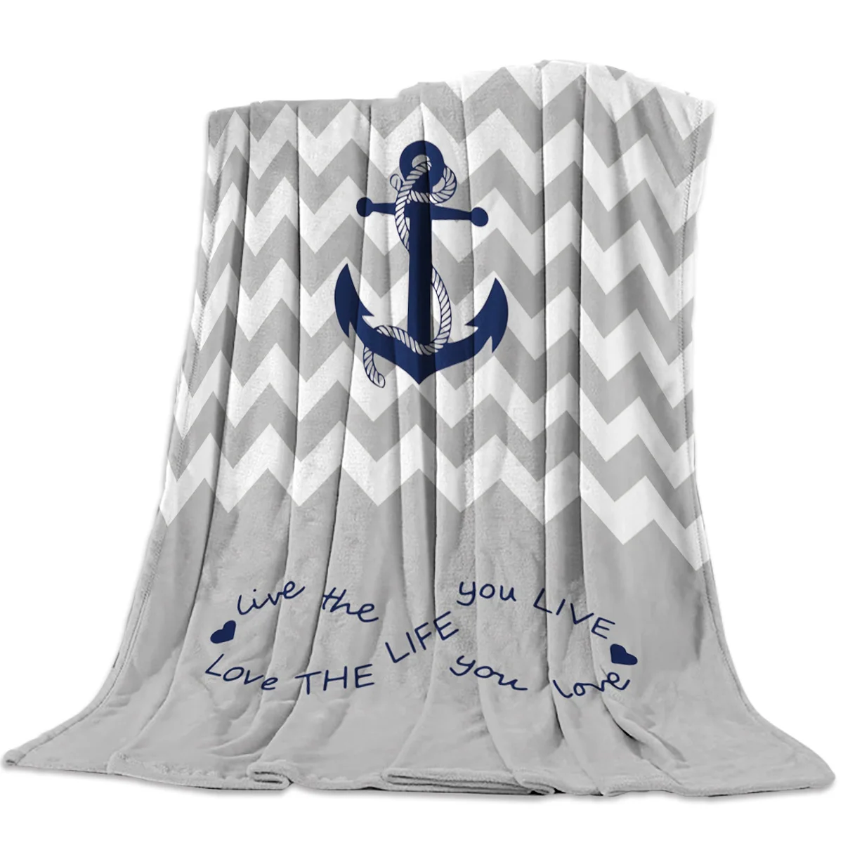 Anchor Ripple Gray Blankets Bed Cover Coverlet Flannel Throws Fleece Decorative Cozy Dining Room Bedroom Couch Blanket