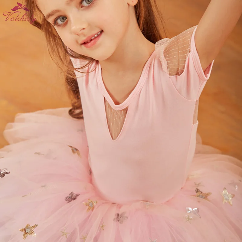 Kids Ballet Tutu Dress Ballerina Party Sequins Flower Dance Costume Girls Bodysuit Ballet Skirt