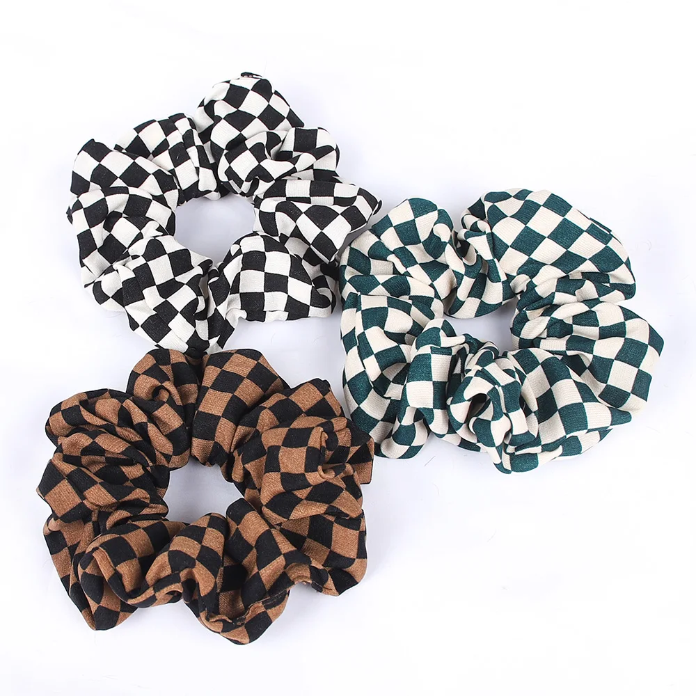 New Checkerboard Lattice Scrunchies Elastic Hair Bands Women Girls Ponytail Holder Hair Ties High Rubber Bands Hair Accessories