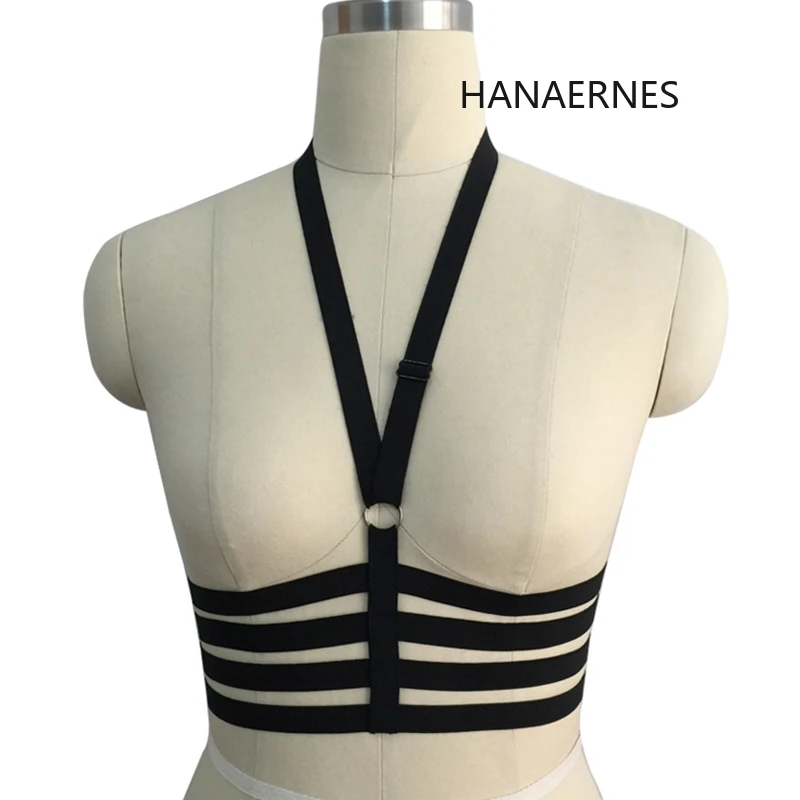 Hanaernes sutiã feminino preto da moda, jaula macia para corpo, top ajustável, cinto de bondage, roupa íntima, sutiã de bandagem