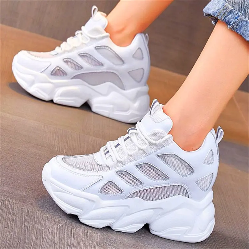 Women's Hidden Wedge Cow Leather Fashion Sneaker Ankle Boots Breathable Sandals Platatform Creepers Casual Party Beach Travel