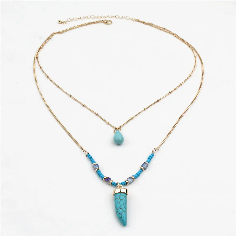 New Double-Layer Necklace, Square Glass, Small Pepper, Stone, Temperament, Fashionable Women's Accessories