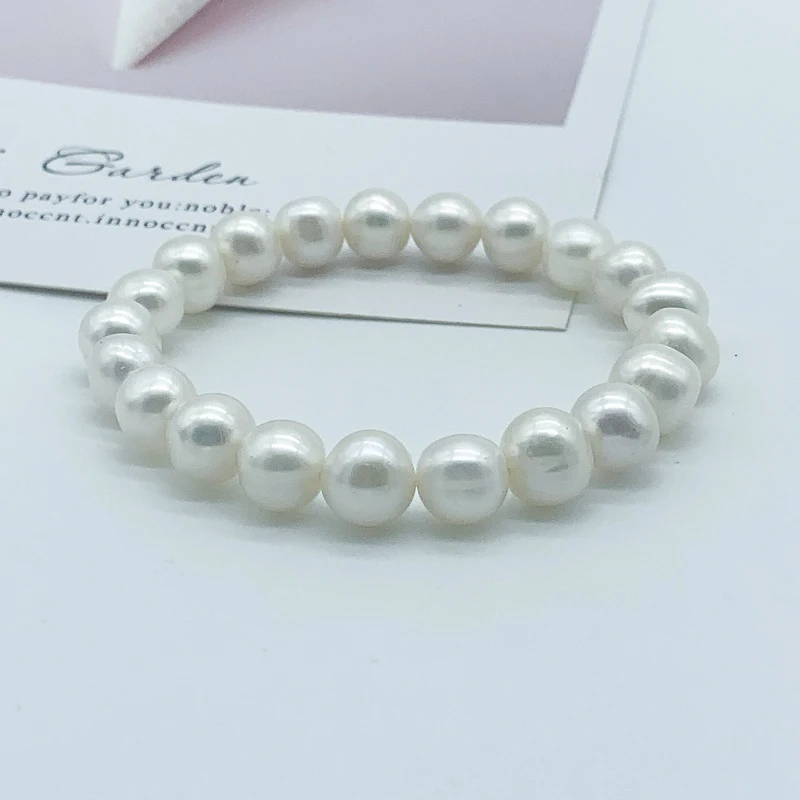 Fashion White Pearl Bracelet For Women 9-10mm Natural Freshwater Pearl Bangle Jewelry