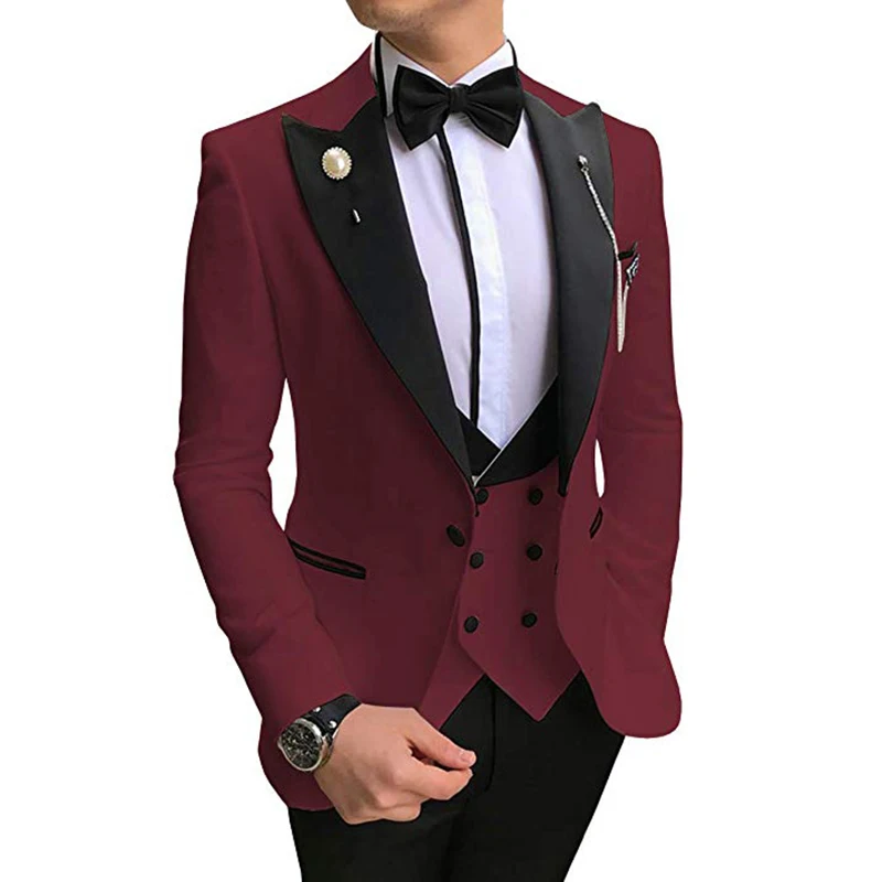 Di colore scuro Aesido casual Abiti da Uomo Slim Fit 3 Pezzo Notch Risvolto Prom Smoking Groomsmen per la Cerimonia Nuziale (Giacca Sportiva + Vest + Pants)