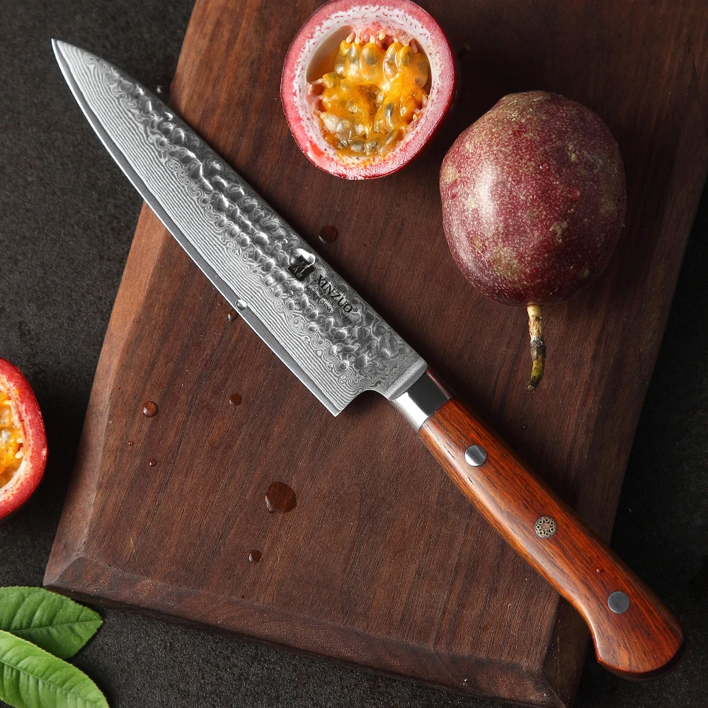 XINZUO 6\'\' Utility Knife vg10 Damascus Steel Kitchen Utility Knives for Vegetables Rosewood Handle Stainless Steel Paring Knife