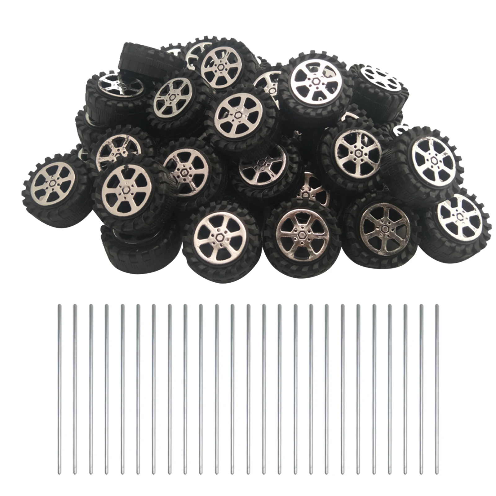 

50pcs Plastic Roll 2mm Dia Shaft Toys Wheel and 25Pcs STEM Shaft Round Rod Axles for DIY Toy RC Car Truck Boat Helicopter Model