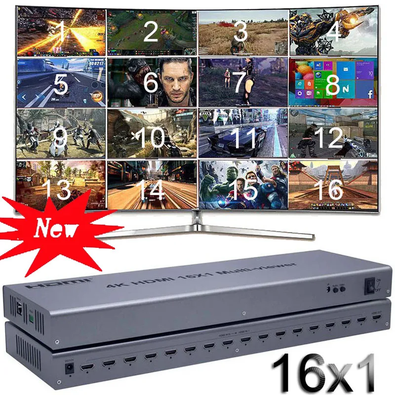 4K HDMI 16x1 Quad Multi-viewer Switcher 16 In 1 Out Seamless Switch Multiviewer Picture Screen Divider Converter Ethernet RS232