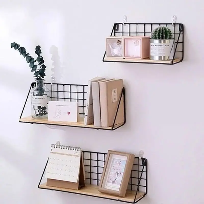 Metal Wall Shelf No Punching Mounted Storage Rack for Bedside Bedroom Wall Shelf Hanging basket shelves for wall