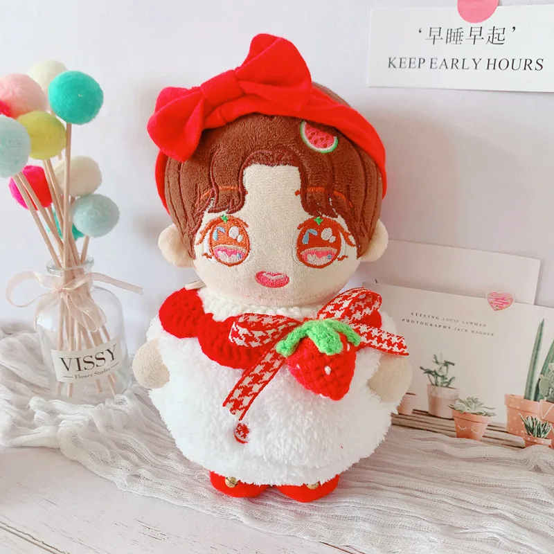 Kawaii Christmas Hat Snowman Fawn Sweater Clothes Suit 20cm Doll Clothes Idol Plush Doll For Korea Kpop EXO Children X-mas Gifts