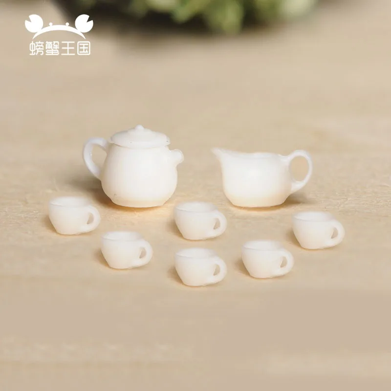 

8pcs/set 1/25 Mini Tea set (1*Kettle+1*Teapot+6*Cup)Miniature Tableware Dollhouse Kitchen Cooking Supply Plastic Model Craft Toy