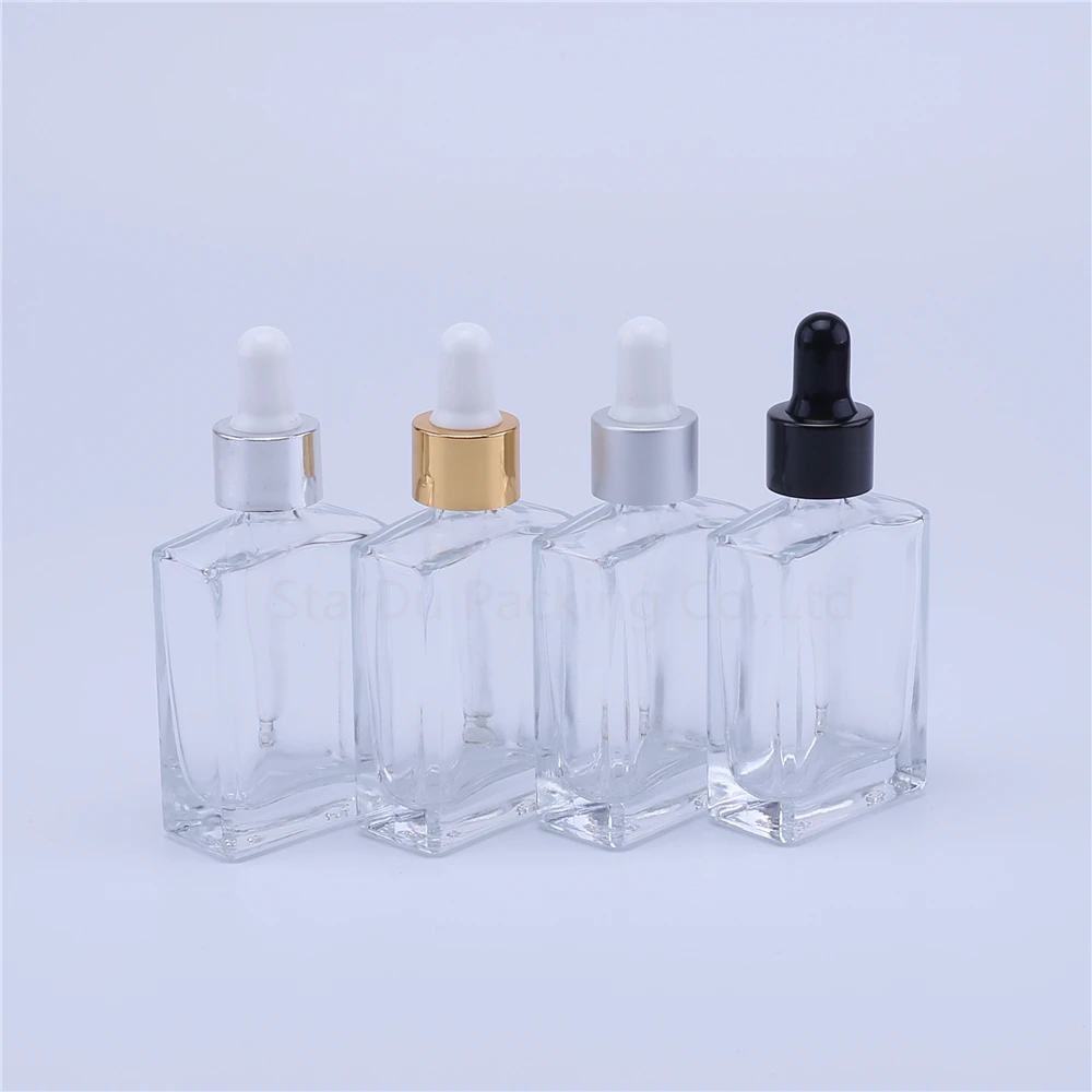 

100pcs 50ml High Quality Clear Square Glass dropper Bottle for essential oil , Cosmetic Packaging Bottle Vials