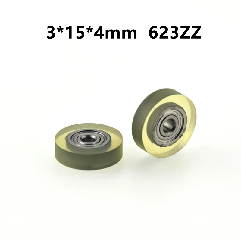 10pcs/50pcs PU62315-4 3*15*4mm Polyurethane PU 623ZZ Miniature Noise Free Bearing Soft Rubber Transparent Friction Pulley 3x15x4