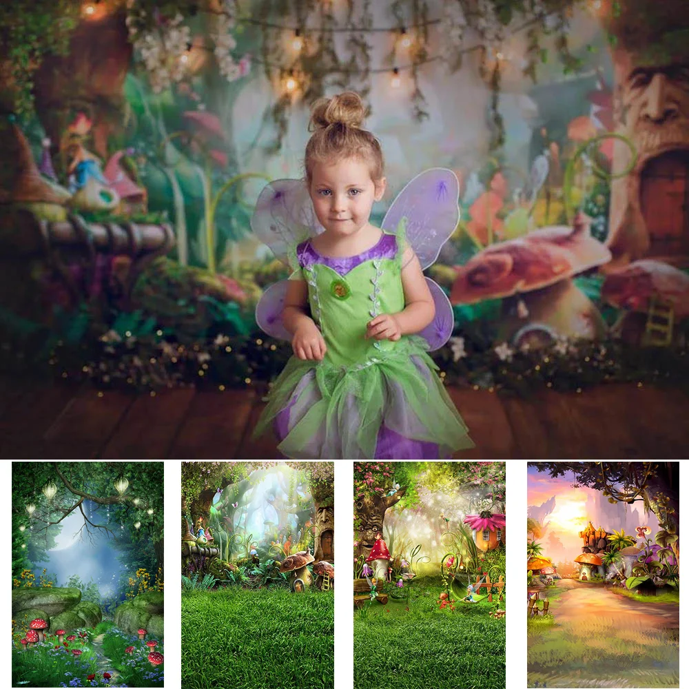 Fairytale Mushroom Backdrop for Kids Children Birthday Photocall Background Photo Studio Magic Forest Elves Decoration Props