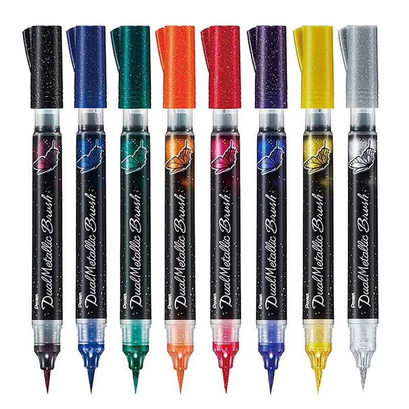 1pc Japan Pentel DualMetallic Brush Metallic Butterfly Soft-tip Color Glitter Soft Pen  Two Colors Calligraphy Pens