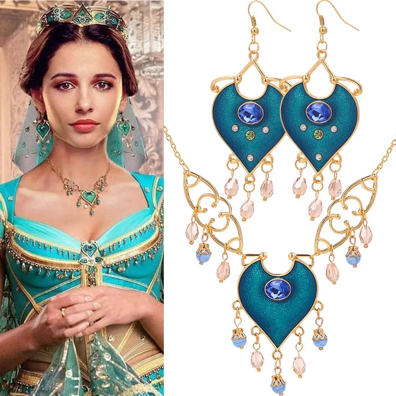 1 Set Necklace Women Cosplay Resin Pendants Princess Jasmine Necklace Women Gifts Halloween Gift Gold Color Necklace