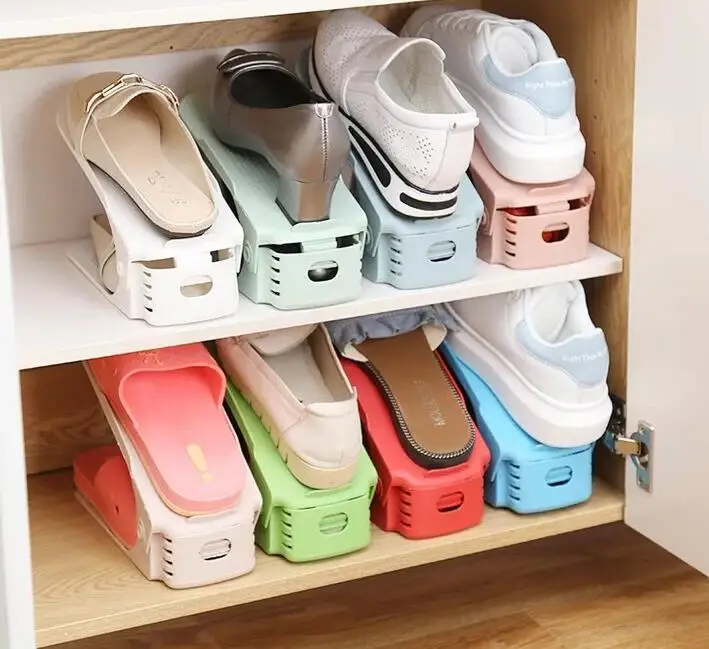 2pcs Durable Adjustable Shoe Organizer Footwear Support Slot Space Saving Cabinet Stand Shoes Storage Rack Shoe box shoes shelf