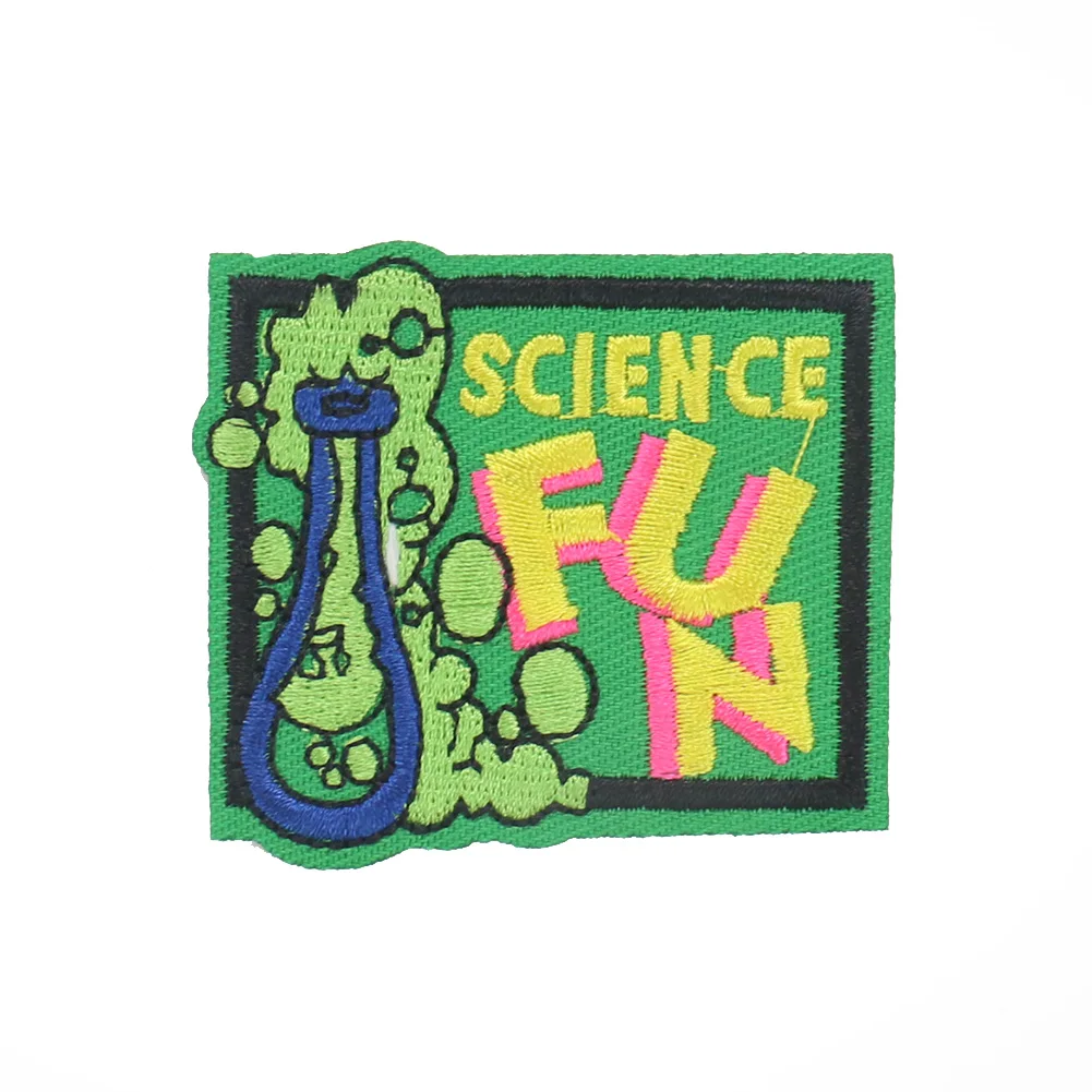 2PCS Science Fun Patch Chemistry Experiment Clothes Stickers Embroidery Applique Scientist Fabric Badge Iron on Patches Clothes