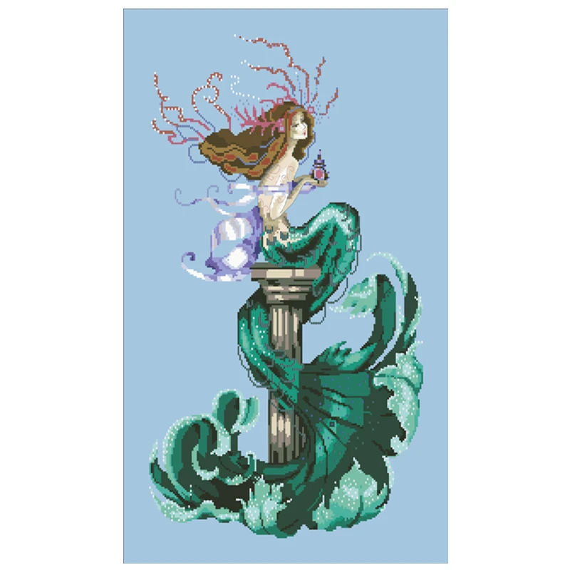 Chasing dreams mermaid cross stitch kit aida 18ct 14ct 11ct skyblue canvas cotton thread beads embroidery craft