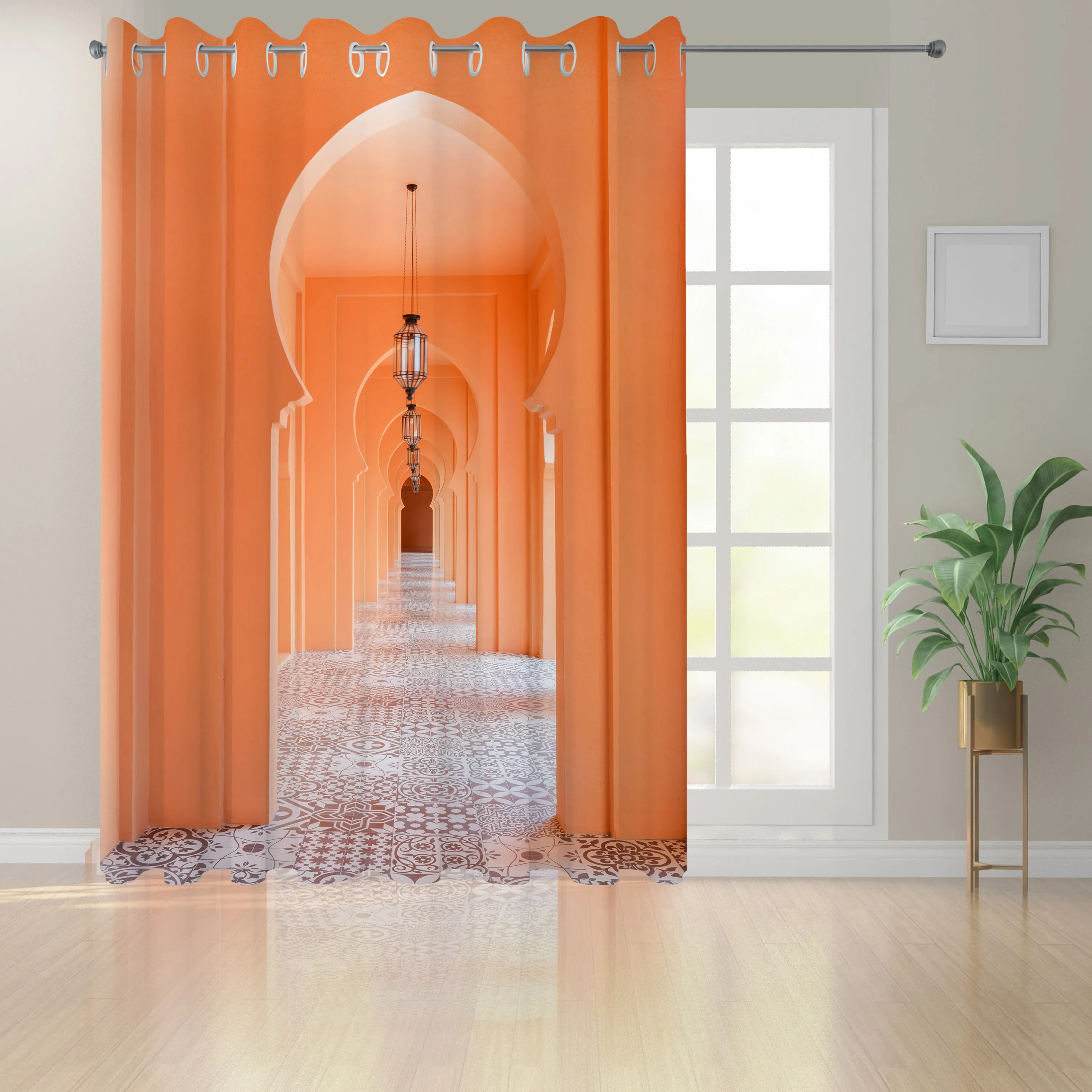 Arabian Curtains Moroccan Walkway with Asian Motifs and Arabic Artsy Elements Visual Oriental Photo Living Room