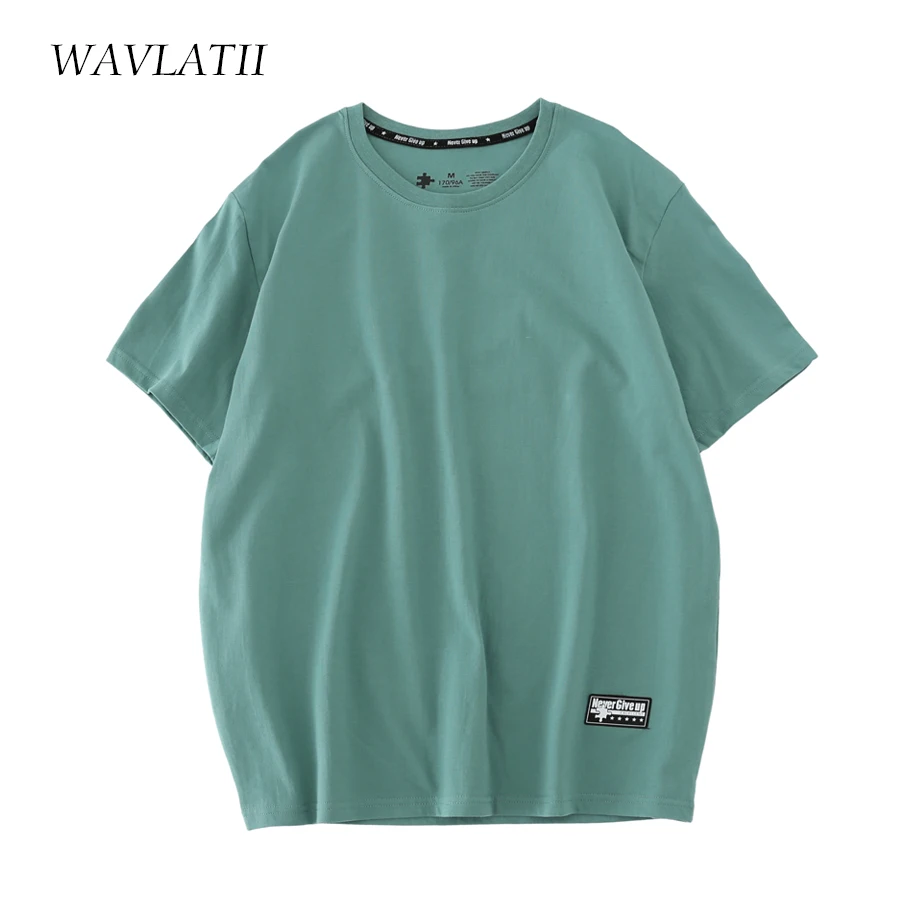 WAVLATII 2022 New Women 100% Cotton T shirts Female Green Fashion Oversized Streetwear Short Sleeve Tees Tops for Summer WT2201