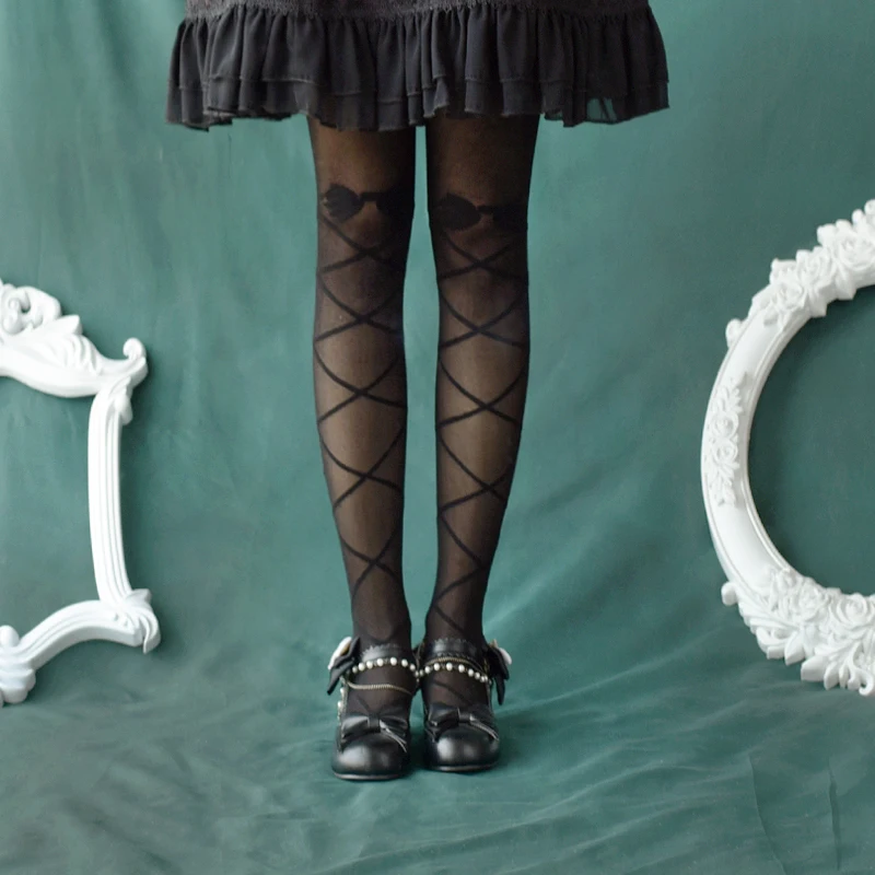 Japanese Lolita Ballet Cross Strap Bow Pantyhose Lolita Sweet Leggings White Stockings Thin student gothic lolita knee socks