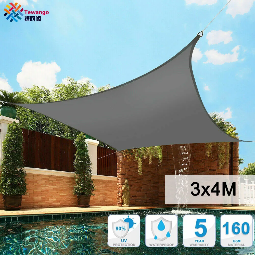 

Tewango 3X4M Sun Shade Sail ARC Rectangle Garden Patio Sunscreen Home Canopy Shade 95% UV Blocks Heavy Duty Outdoor Rain Tarp