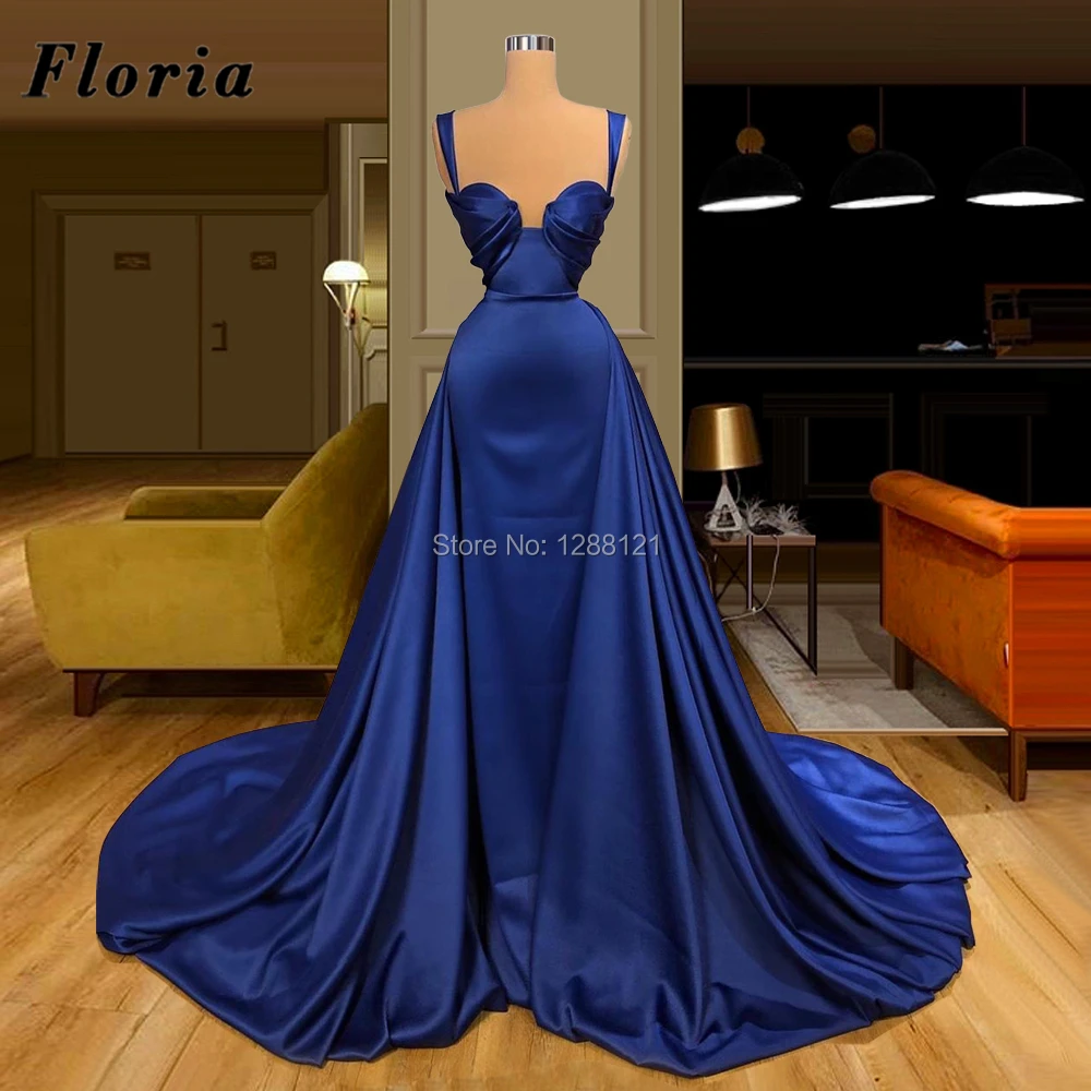 Navy Blue Satin New Celebrity Dresses With Long Custom Made Dubai Evening Dresses Women Party Night 2020 Formal Prom Gowns Robes