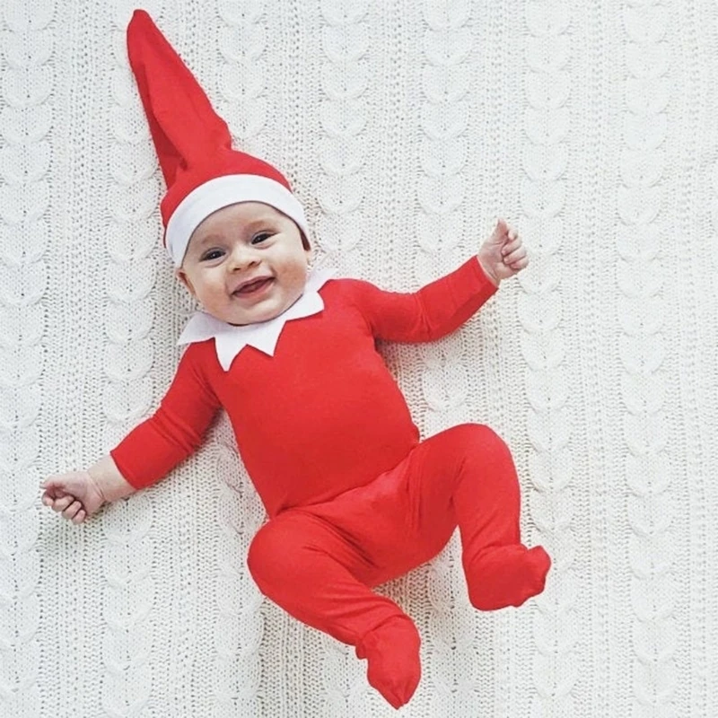 1Set Newborn Photography Props Baby Romper with Collar Long Tail Hat Set Jumpsuit Beanies Cap for Christmas Photo Shoots Costume