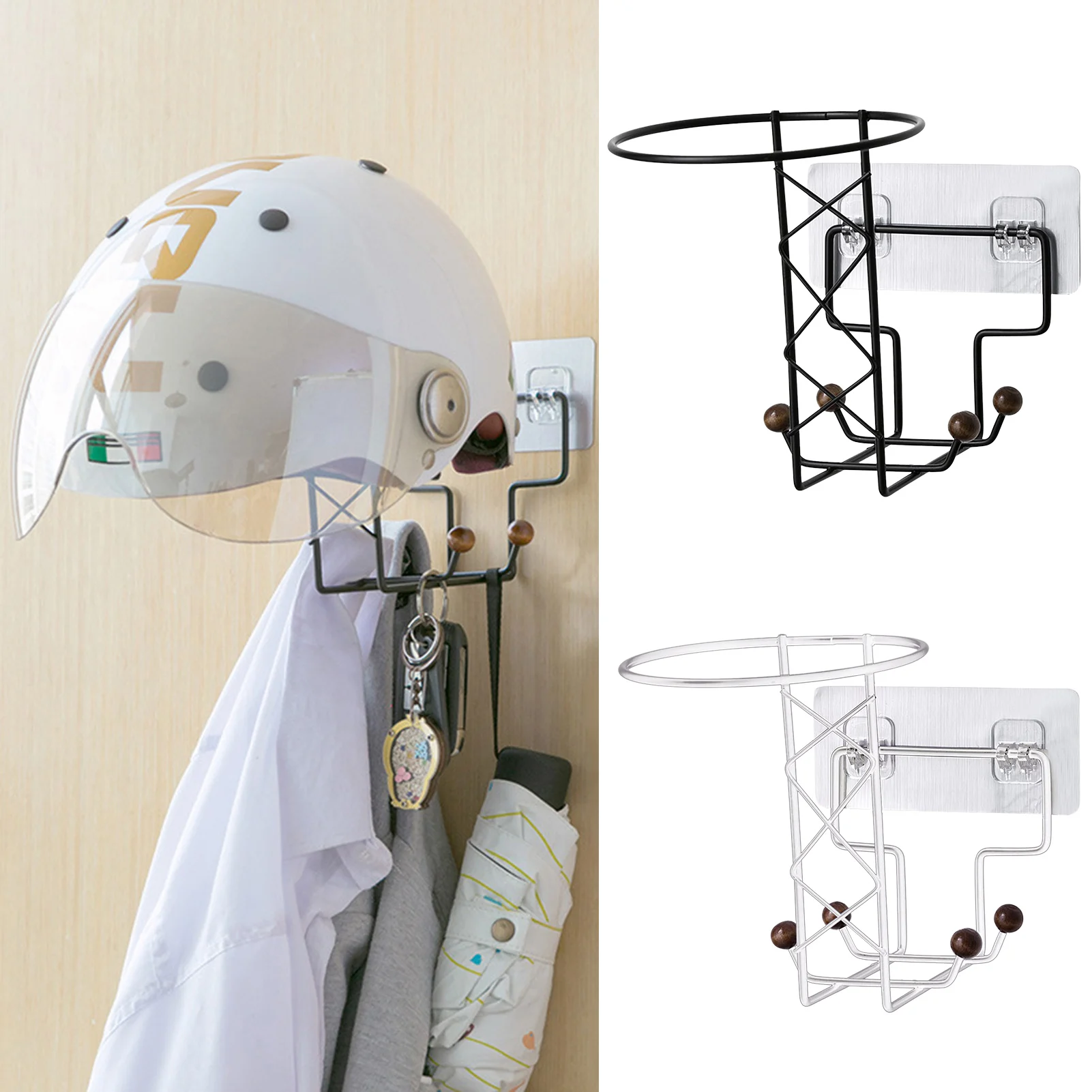 Bicycle Helmet Rack Free Perforated Motorcycle Hanger Multifunctional Wall-mounted Hat Storage Rack Without Trace Paste Coat Rac