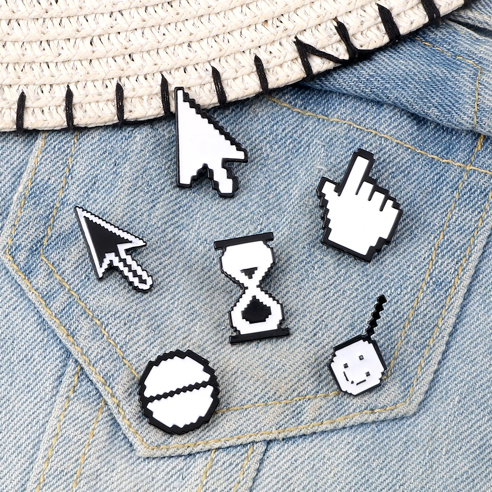 Computer Tool Enamel Pin Cursors Circle Hourglass Pointer Hand Arrow Pixel Brooches Toolbar Lapel Badge Programmer Jewelry Gift