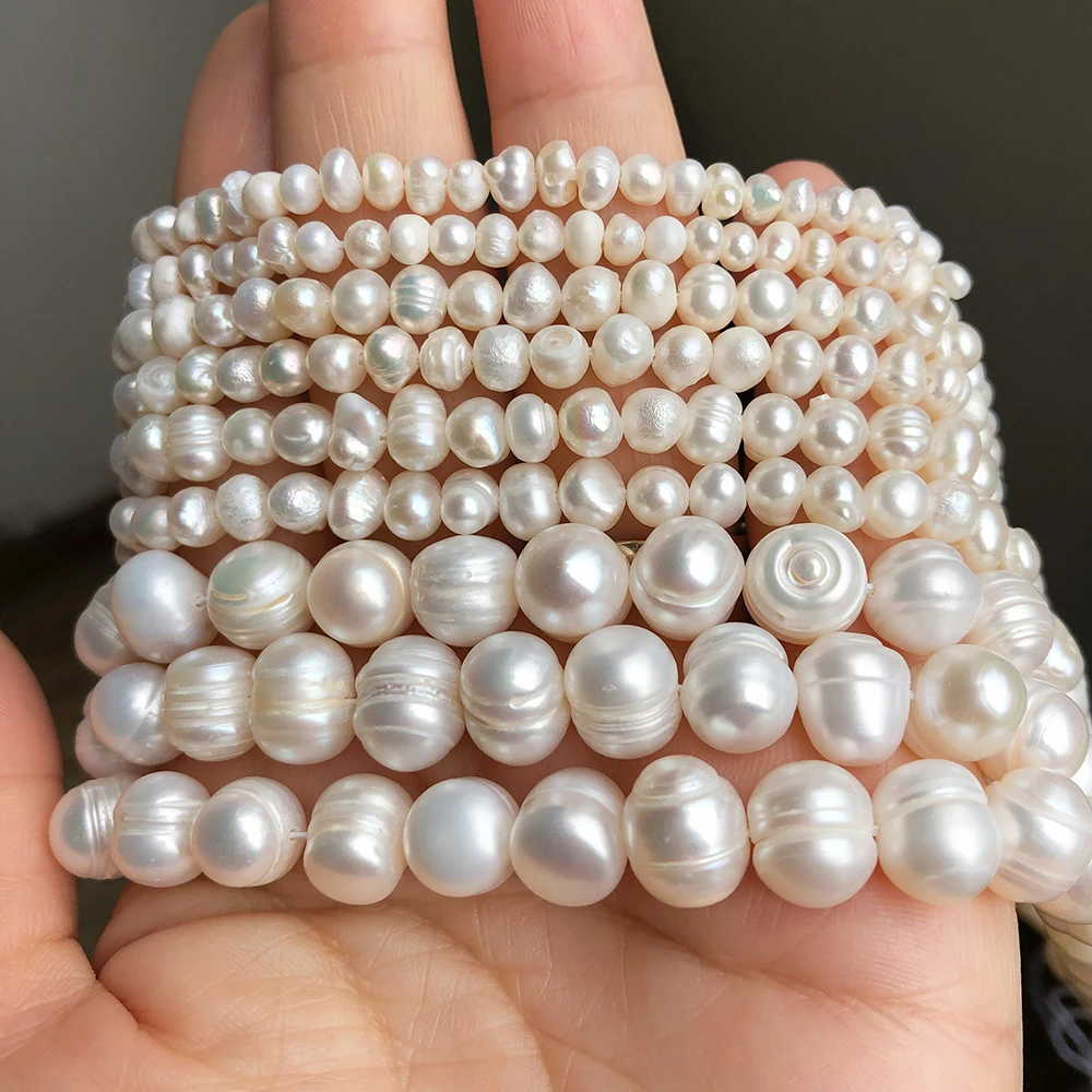 Natürliche weiße Süßwasserperlen, unregelmäßige runde Zuchtperlen für DIY-Armbänder, handgefertigte Accessoires für Frauen, 15 Zoll. – Detail 4