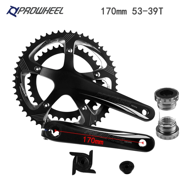 PROWHEEL Road Bike Hollow Double Sprockets Crankset 50T-34T 53T-39T 170mm Crank 110/130 BCD Bottom Bracket Road Bicycle Parts