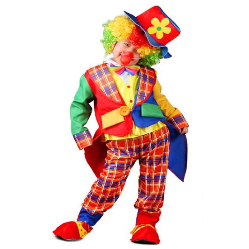 

Halloween Kid Funny Circus Clown Cosplay Costume Set With Hat Naughty Harlequin Uniform Fancy Performance Clothing For Boy Girl