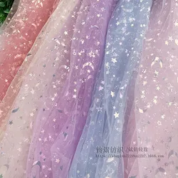 160cm di larghezza lucido morbido Tulle stella luna stampato maglia pizzo Patchwork materiale fai da te cucito bambole panno abito da principessa tessuto da sposa