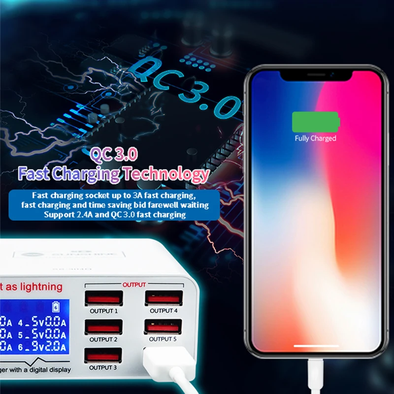 NEW 100V-240V Phone Tools 6 Port Intelligent Fast Charger for iPhone Samsung Huawei Repair Tools Mobile Phones Ferramentas