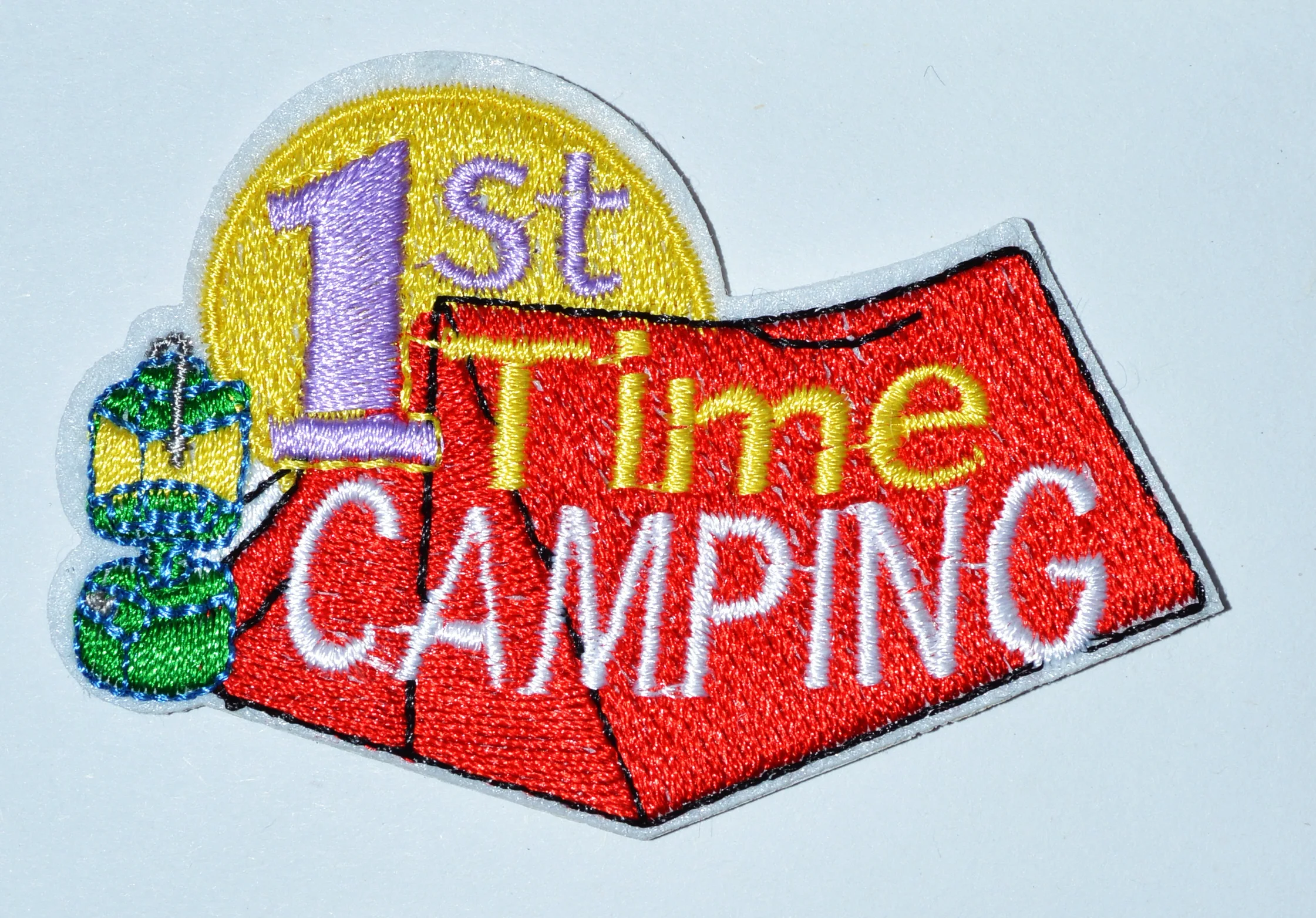 Hot! Boy Girl 1ST TIME CAMPING Fun iron on Patch Crests Badges GUIDES SCOUTS First tent (≈ 7.7 * 5.4 cm)