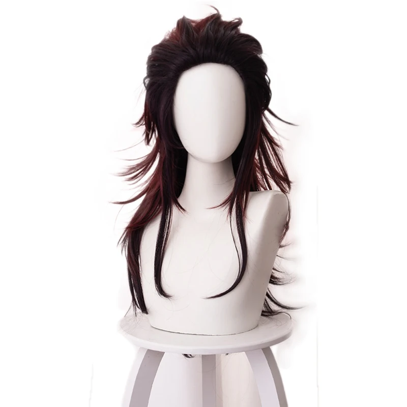 Anime  Kimetsu no Yaiba Kamado Tanjirou Women Long Wig Cosplay Costume Heat Resistant Synthetic Hair Party Wigs