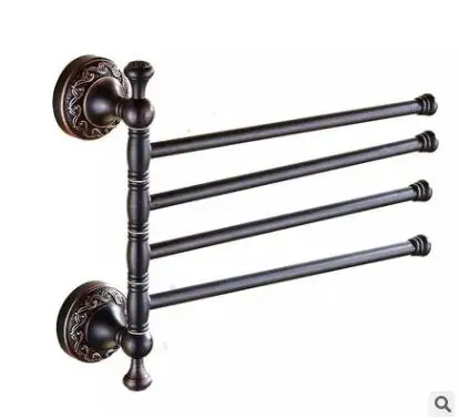 2/3/4 Rod Rotating Vintage/Black towel rack, Fashion antique copper towel bar shelf, Bathroom kitchen towel hanging rack retro