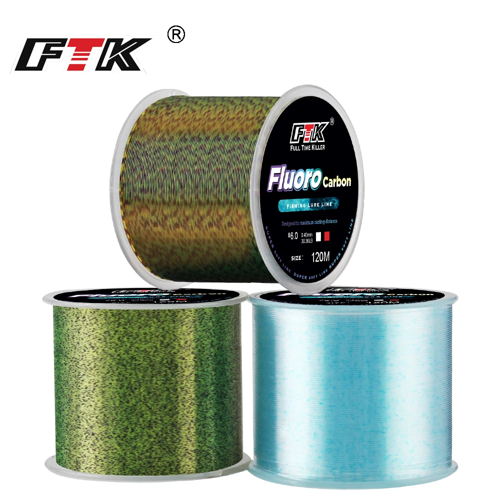 FTK 120m Fishing Line 0.2mm-0.6mm 7.15LB-45LB Fluorocarbon Coating Treatment Process Carbon Surface Nylon Dot-Dash Line