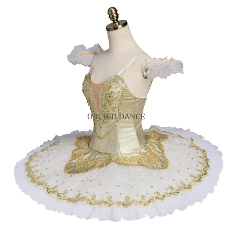 プロフェッショナル高品質ガールズパフォーマンスウェアゴールドバレエチュチュ