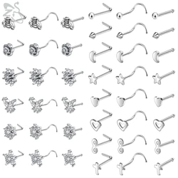 ZS 1 stuk CZ kristal neus Stud mannen hart Bee kruisvorm 316L roestvrij staal Retainer Pin L-vorm neusgat piercing sieraden 20g