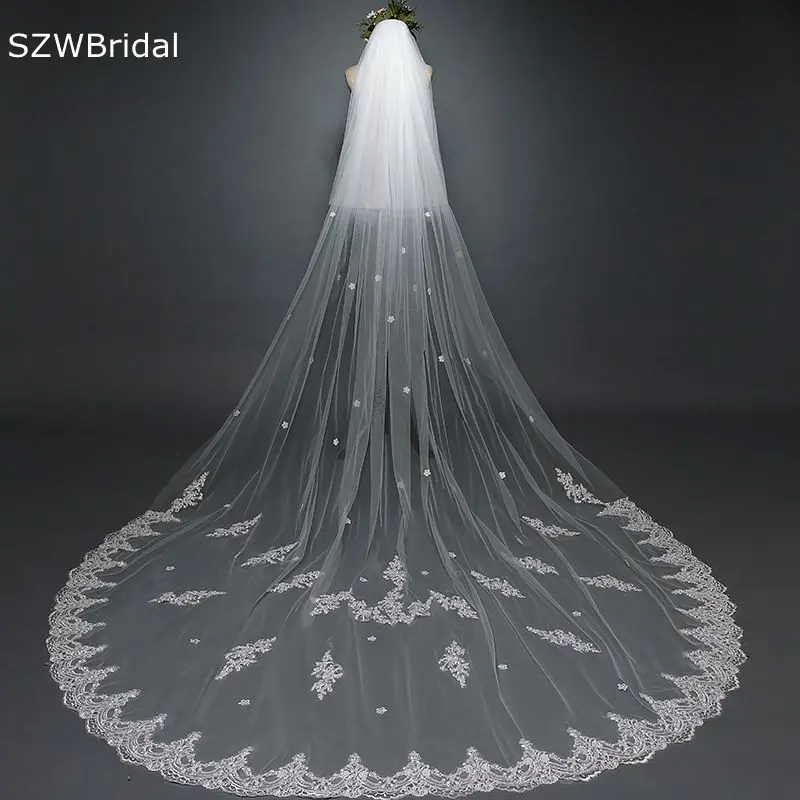 

New Arrival Two Layer Bridal Veil Ivory Lace Applique Wedding Veils Urne mariage Welon slubny Cheap Welon Boda bridal headwear