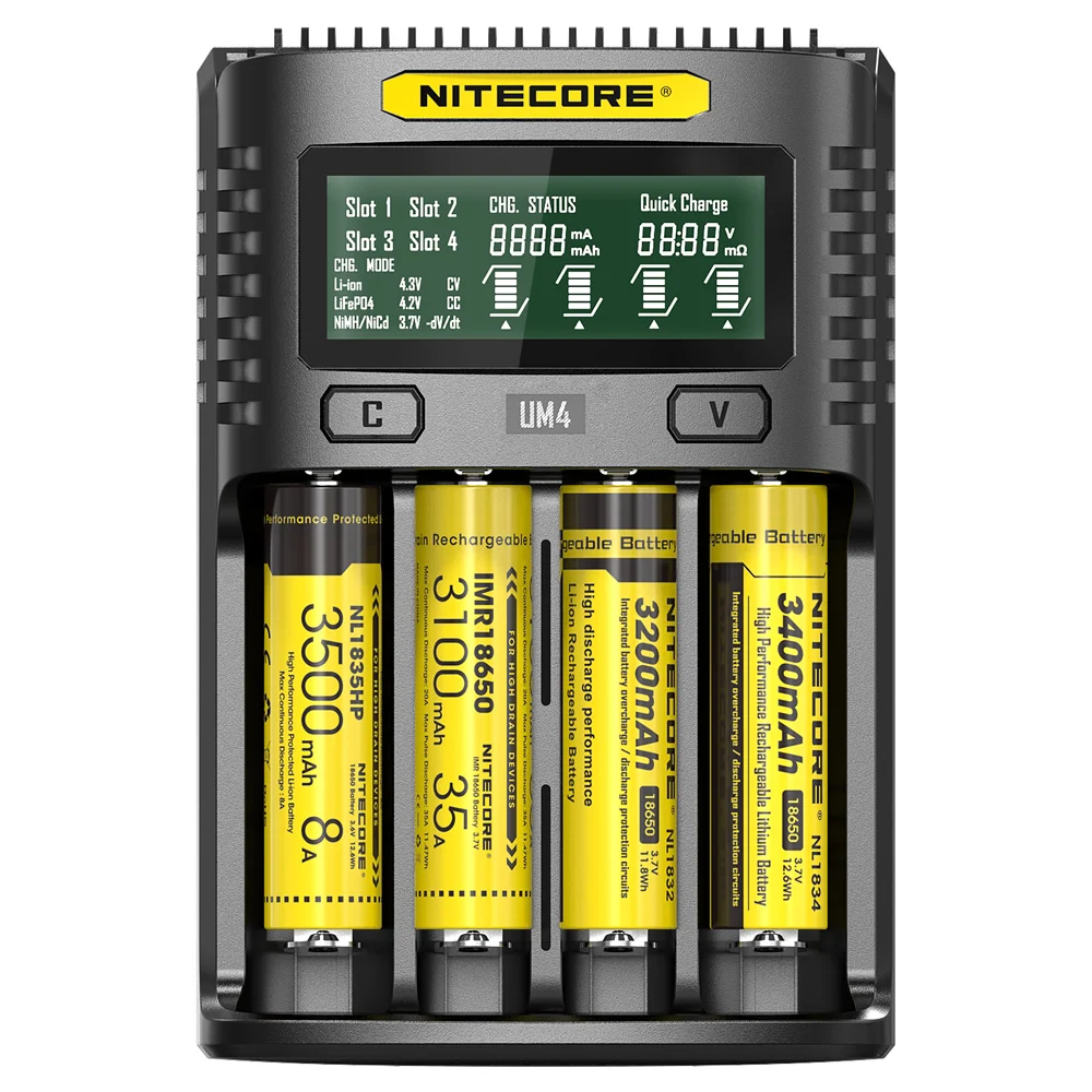 Time limited Sale Original Nitecore UM4 2A USB Four-slot QC C4 VC4 LCD Smart Charger IMR INR ICR Li-ion AA 18650 14500 Charger