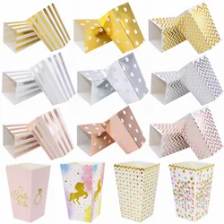 6/12pcs Gold Silver Popcorn Paper Box Unicorn Dot Stripe Pop Corn Candy Snack Bags Wedding Party Kids Birthday Favor Decorations