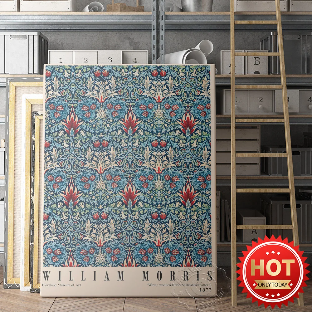 William Morris Cleveland Museum Art Exhibition Poster, William Fabric Flower Pattern Prints, Morris Vintage Decor Wall Picture