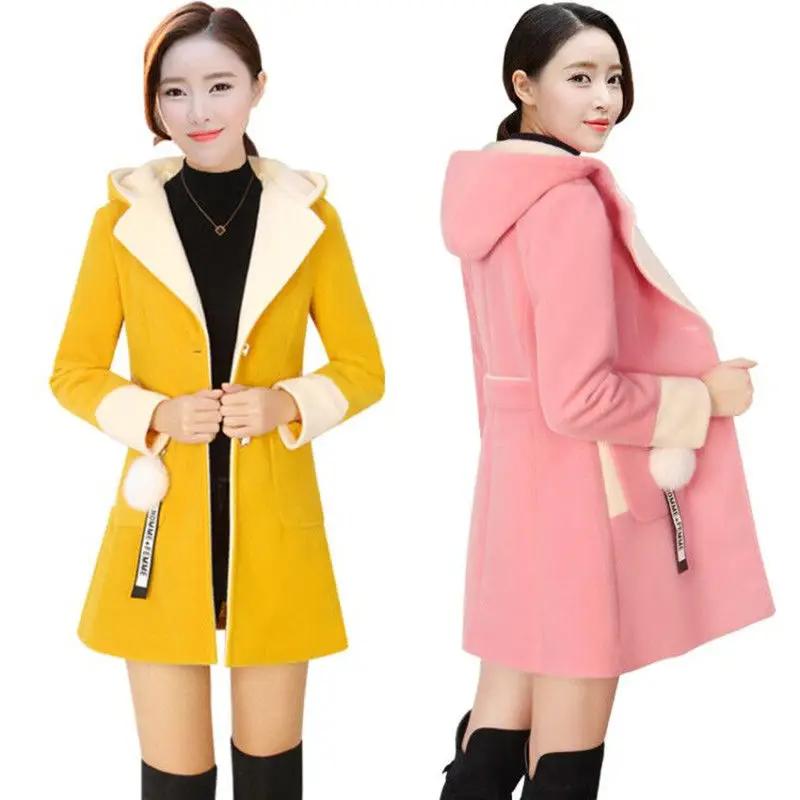 

Women High-end Imitate Mink Bown Woolen Coat New Female Hooded Jacket Ladies Fashion Overcoat Autumn Winter Keep Warm Coats B