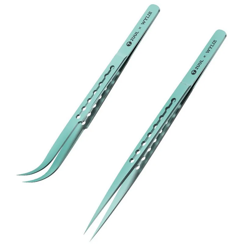 2UUL & WYLIE Ti11 Ti12 Titanium Alloy Tweezers Straight Curve Tip Forceps for Phone Motherboard Precise Wire Jump Chip IC Repair