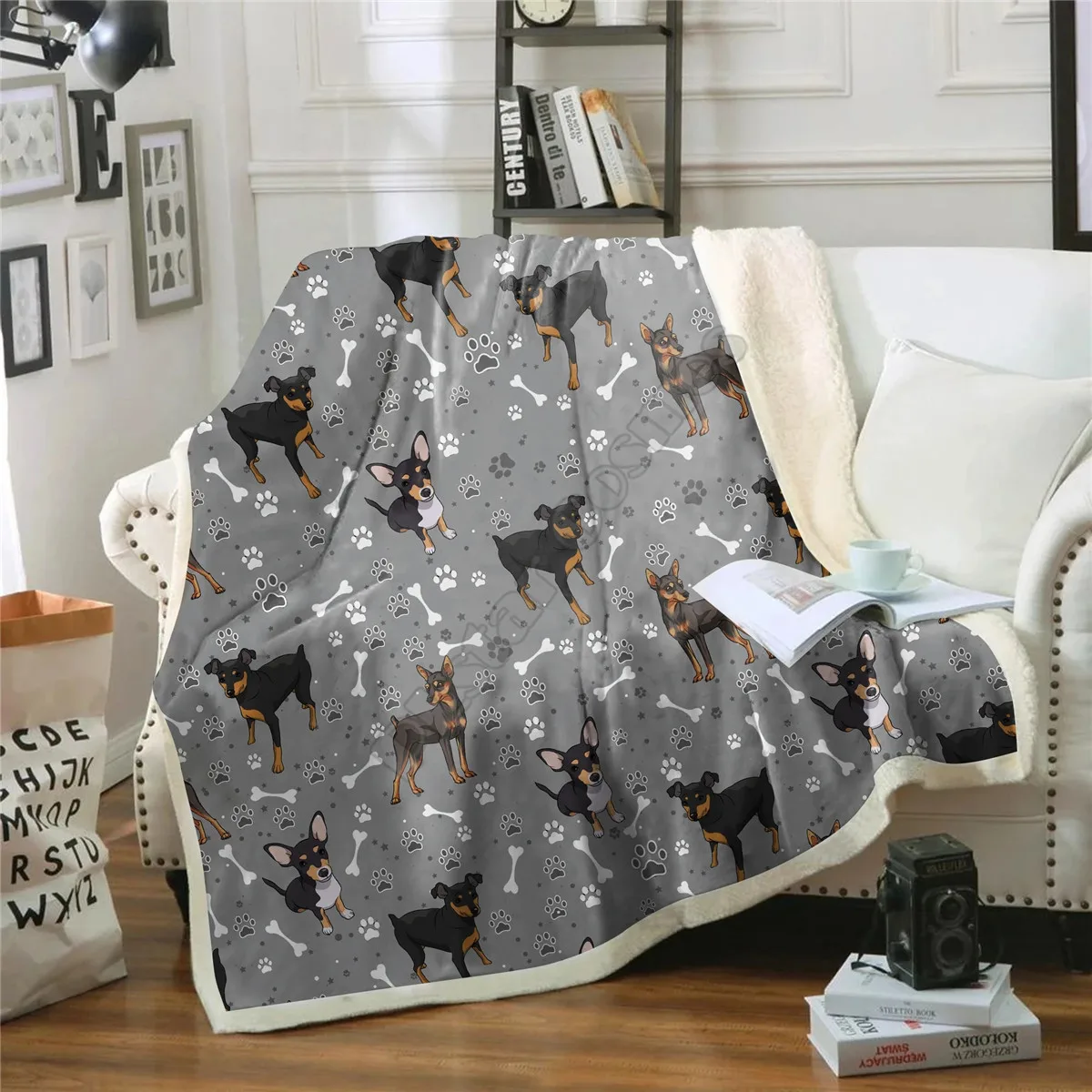 

Cute Miniature Pinscher Cozy Premiun Fleece Blanket 3D All Over Printed Sherpa Blanket on Bed Home Textiles